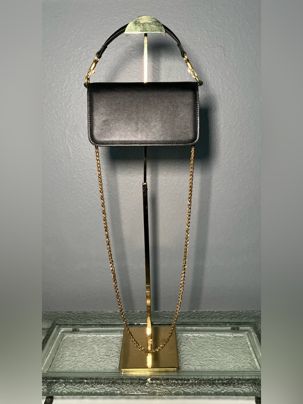 Elegant Black Crossbody with Gold Chain Strap